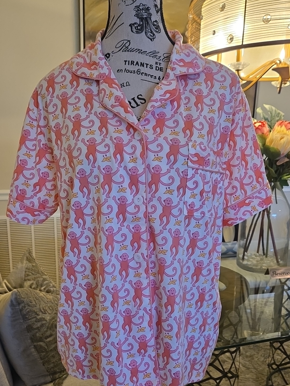New Set - Pink Fun Monkey Print Pajama 95 5 Poly Span